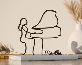 Female Pianist, Customized Line Art Figure, 3D Printed Gift, Unique Musician Gift Idea, Custom Line Art Sculpture, Minimalist Home Decor