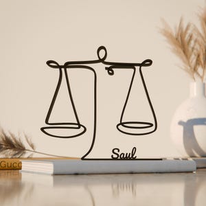Libra The Scales, Customized Line Art Figure, 3D Printed Gift, Minimalist Home Office Decor Figure, Custom Line Art Sculpture, Minimalist