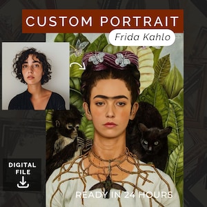 Customized Frida KAHLO&#39;s Self Portrait from Photo, Turn Me Into a Kahlo Painting | Custom Portrait Gift | Halloween Gift | Digital Download