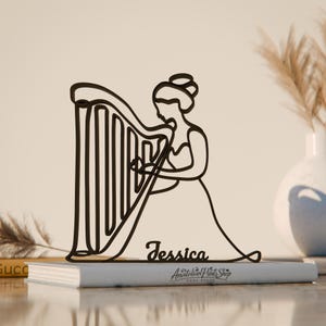 Harp Player, Customized Line Art Figure, 3D Printed Gift, Unique Musician Gift Idea, Custom Line Art Sculpture, Minimalist Home Decor