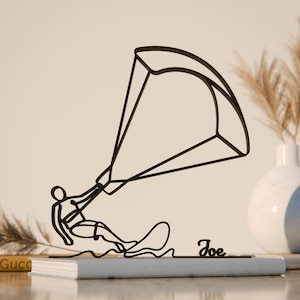 Figura de kitesurf personalizada, arte lineal, regalo impreso en 3D, idea única para regalar en deportes acuáticos, escultura de arte lineal personalizada, decoración minimalista para el hogar.