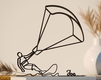 パーソナライズされたカイトサーファー、ラインアートフィギュア、3Dプリントギフト、ユニークなウォータースポーツギフトアイデア、カスタムラインアート彫刻、ミニマリストホームデコレーション