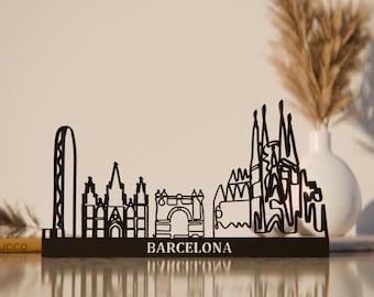 Barcelona Cityscape, Line Art Figure, 3D Printed Gift, Unique Travel Gift Idea, Office Bookshelf Decoration, Minimalist Home Decor