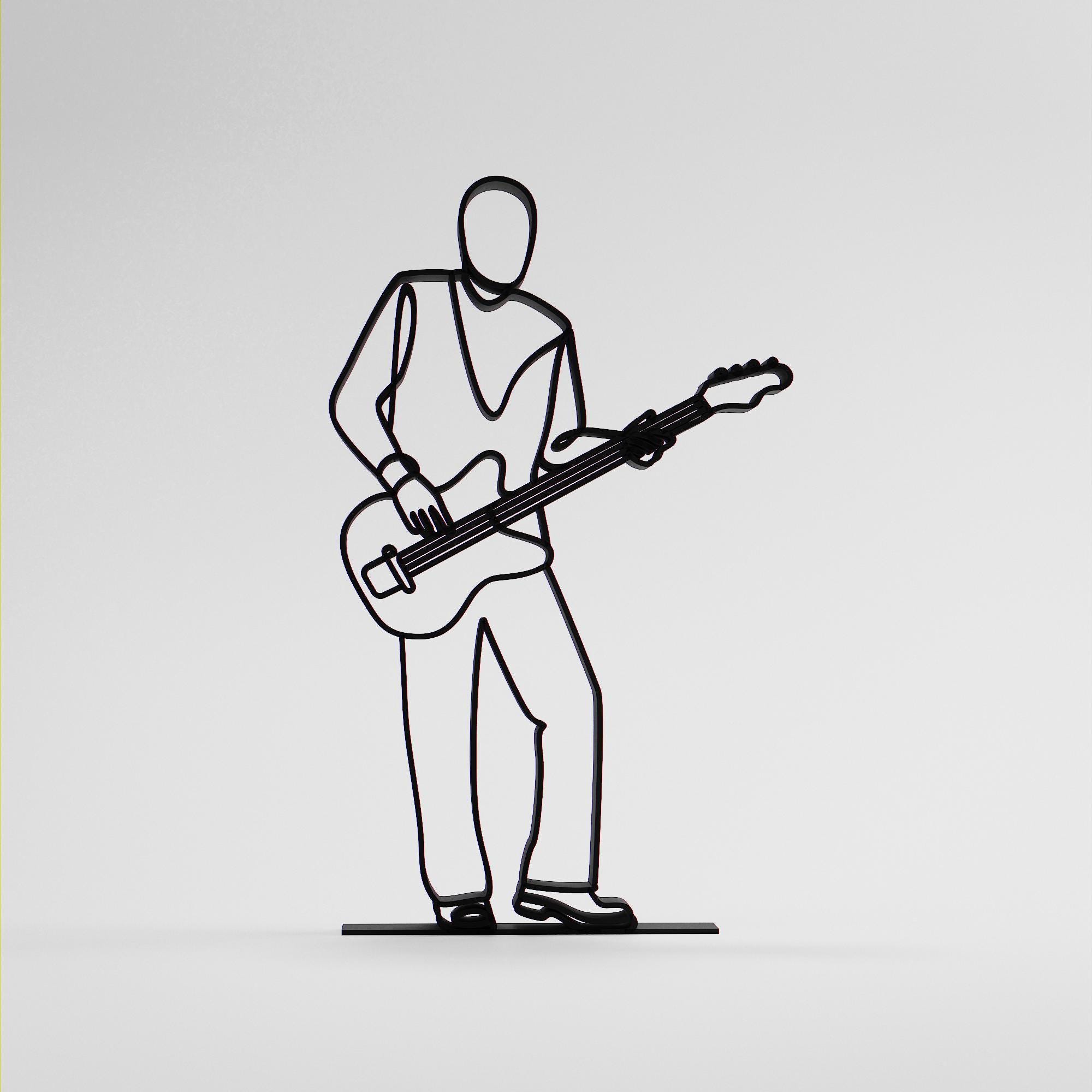 Bass Guitarist, Personalized Line Art Figure, 3D Printed