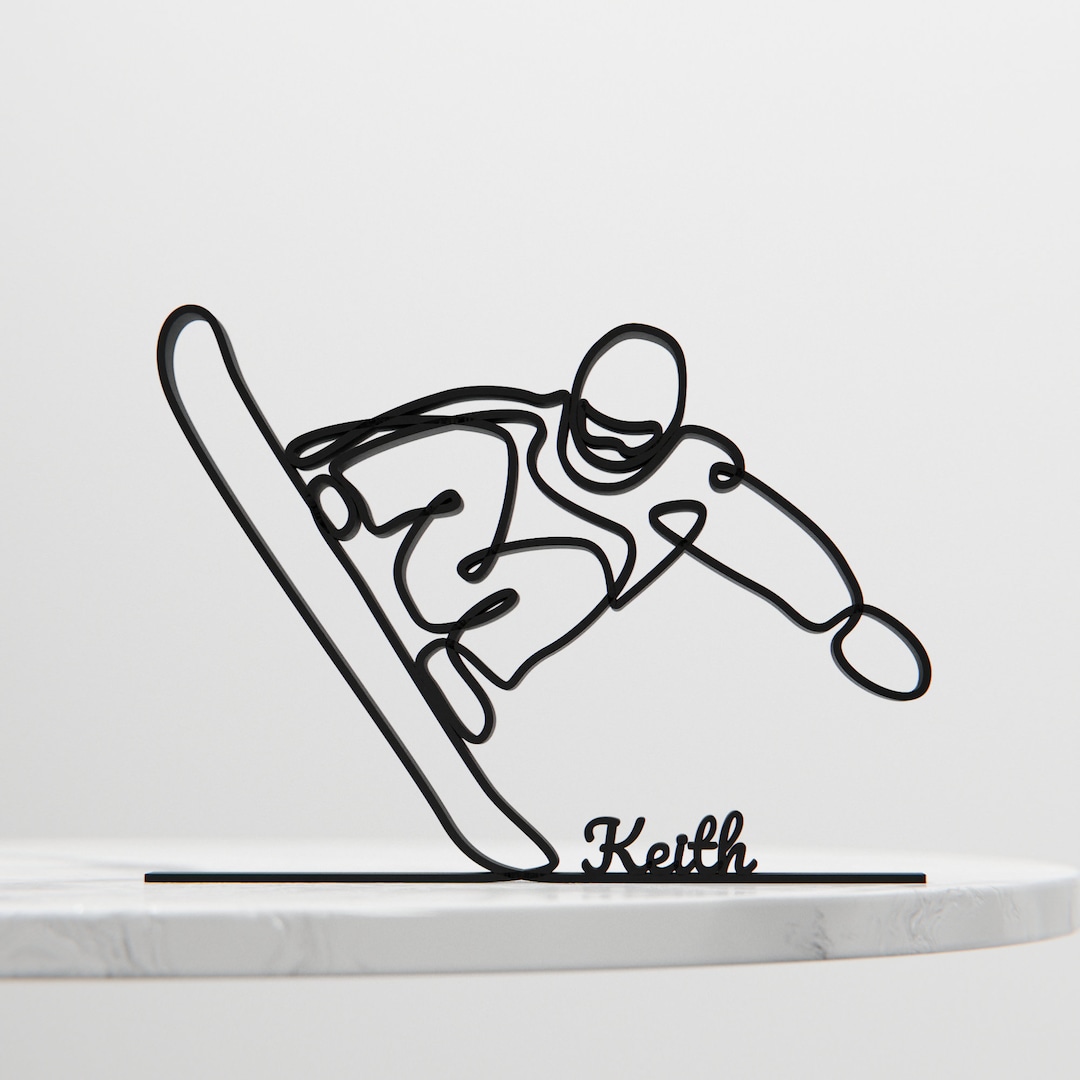 Snowboarder, Customized One-line Figure, 3D Printed Gift, Minimalist ...
