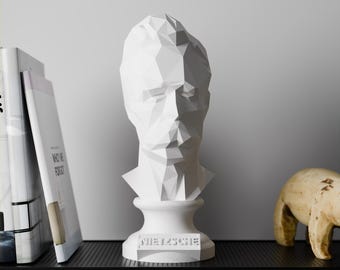 Low Poly Nietzsche Bust | 3D Printed Philosopher Sculpture | Modern Minimalist Home Decor & Philosophy Gift