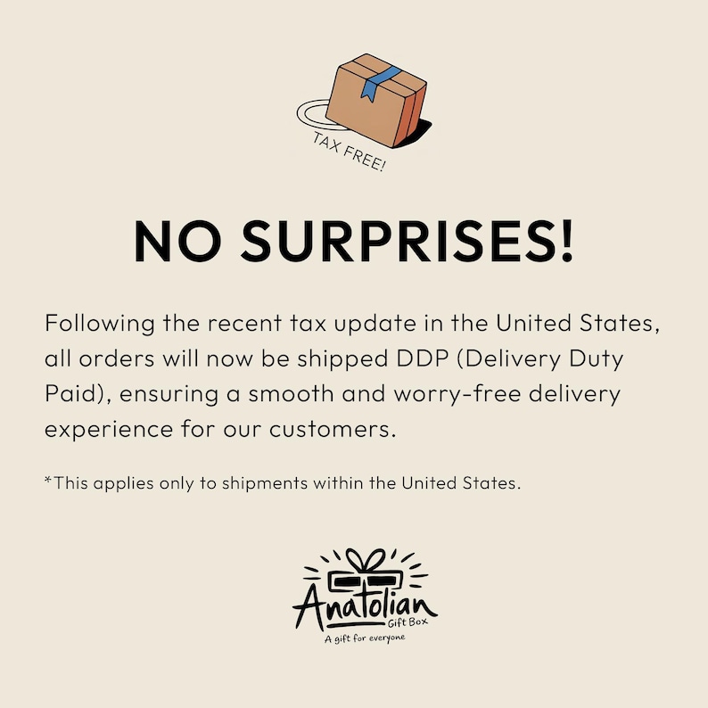 The image is a text-based image that contains a message about a tax-free delivery service for customers in the United States.