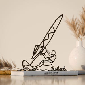 Windsurfer, Customized Line Art Figure, 3D Printed Gift, Unique Water Sports Gift Idea, Custom Line Art Sculpture, Minimalist Home Decor
