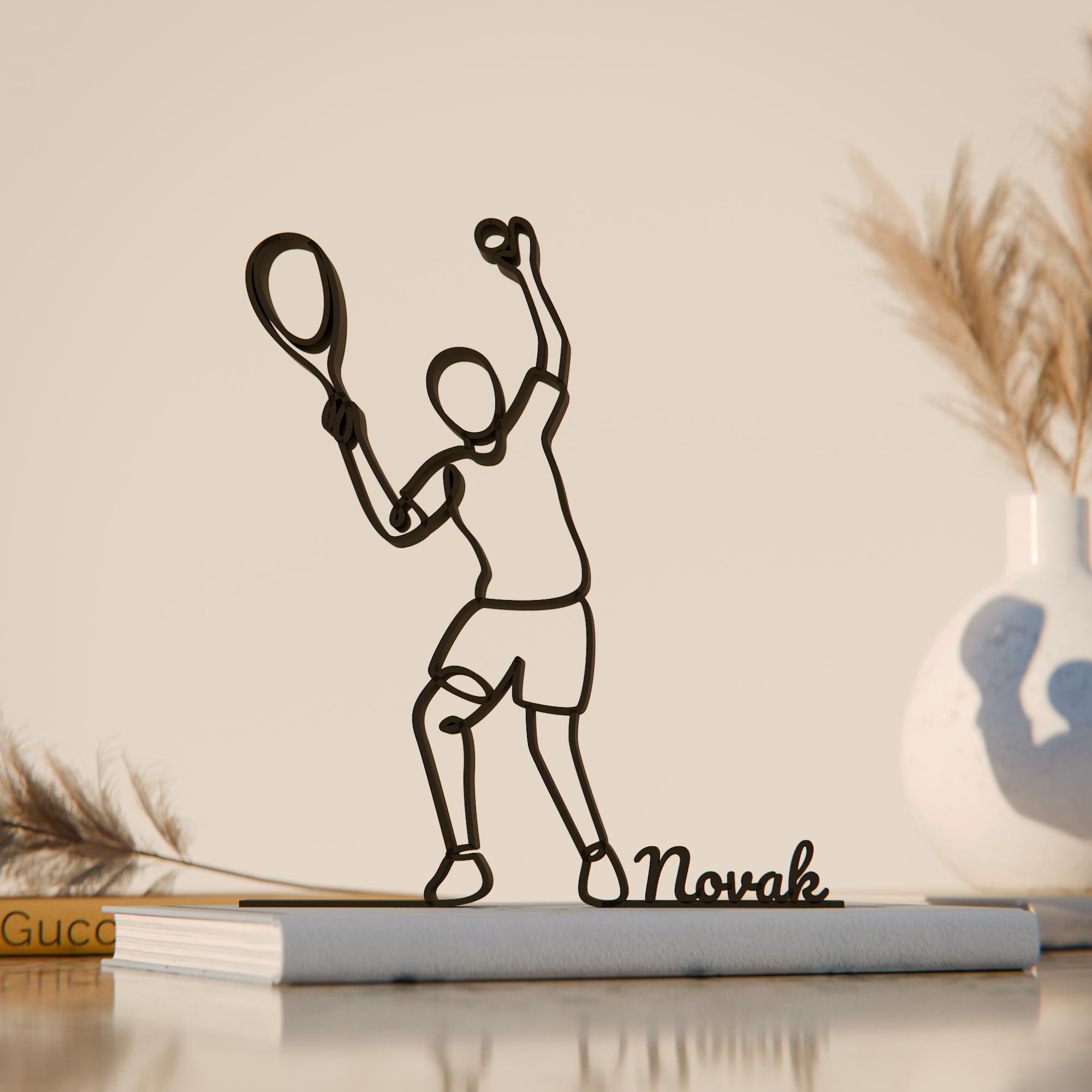 Tennis Player, Customized Line Art Figure, 3D Printed Gift, Unique Tennis Gift Idea, Custom Line Art Sculpture, Minimalist Home Decor
