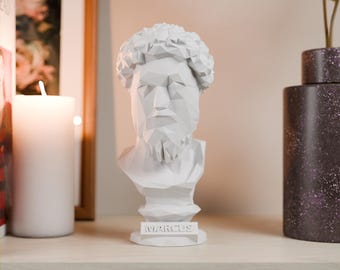 Busto de Marco Aurelio con polígonos reducidos, escultura de filósofo estoico griego, escultura estoica, regalo impreso en 3D, decoración del hogar, decoración de oficina