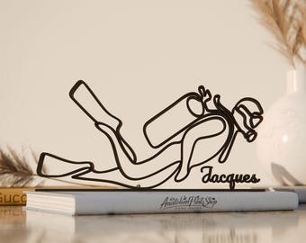 Figura personalizada de buceador - Escultura minimalista de arte lineal