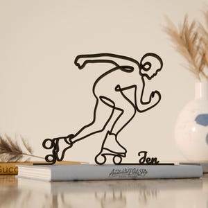 Roller Skater, Customized Line Art Figure, 3D Printed Gift, Unique Sports Gift Idea, Custom Line Art Sculpture, Minimalist Home Decor