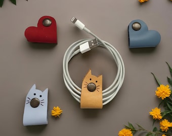 Genuine Leather cat lovers cable, cord holder | Cat lover gift, Genuine Leather organizer, earbud holder, hostess gifts, earphone holder
