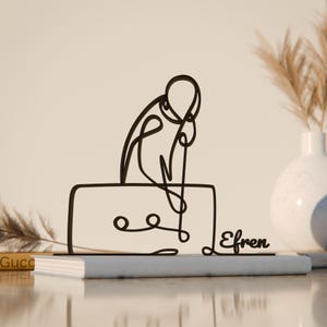 Jugador de billar, figura de arte lineal personalizada, regalo impreso en 3D, idea única para un regalo de equitación, escultura de arte lineal personalizada, decoración minimalista para el hogar.