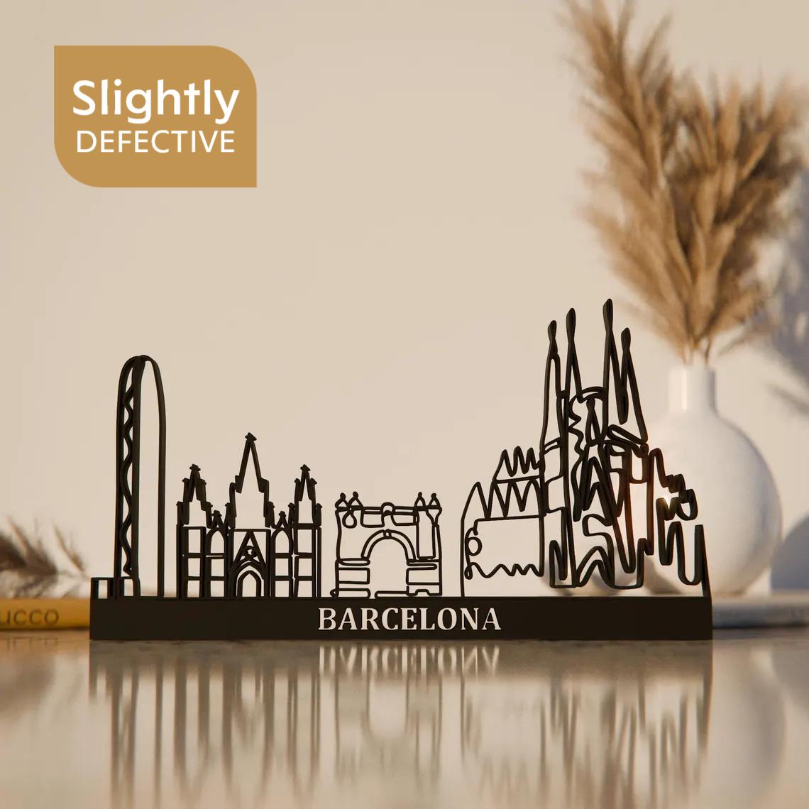 Slightly DEFECTIVE Barcelona Cityscape, Line Art Figure, 3D Printed Gift, Unique Travel Gift Idea, Office Bookshelf, Minimalist Home Decor