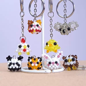 Crystal Mini Critter Keychains - calico cat, panda, tiger, rabbit, owl, koala, chicken, chick