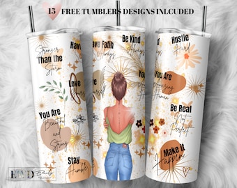 Boho Girl Tumbler Sublimation Design: Inspirational 20oz Skinny Tumbler (PNG Digital Download)