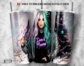 Gothic Christmas Girl Tumbler Wrap: Edgy Holiday PNG (Digital Download)
