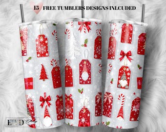 Christmas Gnome Gift Tag Tumbler Wrap: Festive PNG (Digital Download)