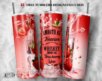 Strawberry Wine Whiskey 20oz Tumbler Wrap PNG (Digital Download)