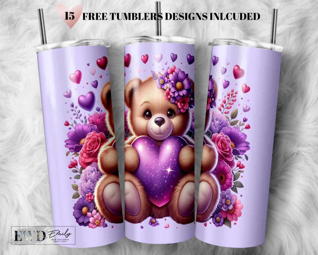 Teddy Bear Valentine Tumbler Wrap: 20 Oz Skinny Sublimation Design ...