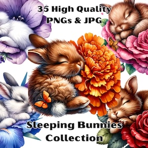 Watercolor Sleeping Baby Bunny Clipart: Nursery PNG Graphics (Commercial Use)