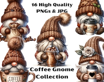 Clipart aquarel koffiekabouters: png-set koffieliefhebber (digitale download)