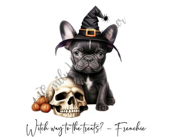 Bulldog francese Halloween Strega PNG: Clipart Bulldog francese (download digitale)