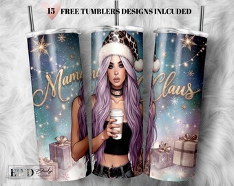 Mama Claus Tumbler Wrap PNG: Leopard Santa Hat (Digital Download)