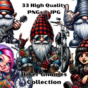 Biker Clipart, Gnome Clip Art, 33 PNG Motorcycle American Gnome Biker, Printable, Teacher Shirt, Kids School Shirt, Sublimation Mug, Tumbler