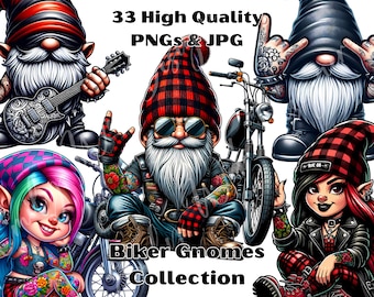 Clipart di gnomi motociclisti: 33 gnomi motociclisti PNG (download digitale)