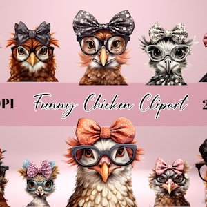 Cute Chicken PNG Bundle, Chicken PNG Funny, Cute Chicken Sublimation Design, Chicken Wearing Glasses T-Shirt Design PNG, Instant Download