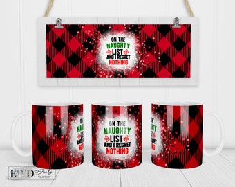 Grappig ontwerp kerstmok – Naughty List, png (digitale download)
