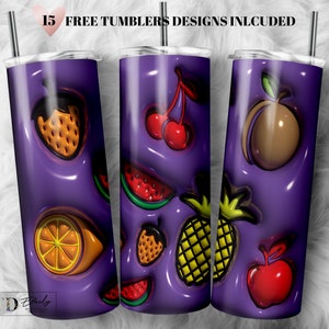 Fruits Sublimation Tumbler Design: 3D Inflated PNG (Digital Download)