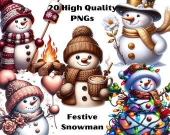 Clipart di pupazzo di neve ad acquerello: 20 file PNG festivi (download digitale)
