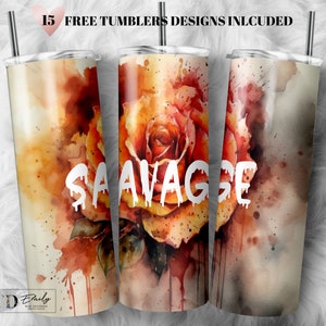 Savage Orange Rose Tumbler Wrap PNG, 20 oz Skinny Tumbler Sublimation Design, Instant Digital Download