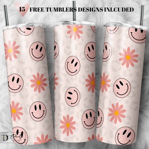 Retro Floral Smile Leopard Tumbler PNG Print Files for 20 oz Sublimation Tumbler, Vintage, Tumbler Wrap, Boho, Pink, Tumbler PNG