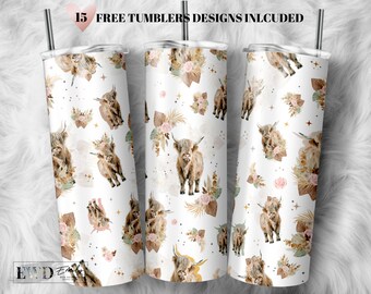 Floral Highland Kuh Becher Wrap: Seamless Country Design (PNG)