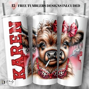 Funny Karen Highland Cow 20oz Tumbler PNG (Sublimation Design)