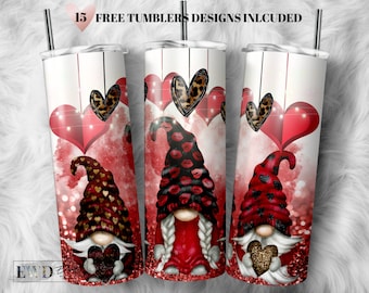 Valentine's Day Gnomes Tumbler Wrap: 20 oz PNG File (Digital Download)