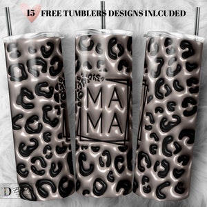 Rose Gold Mama Inflated Tumbler Wrap, 3D Leopard 20oz Sublimation Tumbler, Mom Puffy Tumbler Design, 3D Mama Puff Leopard