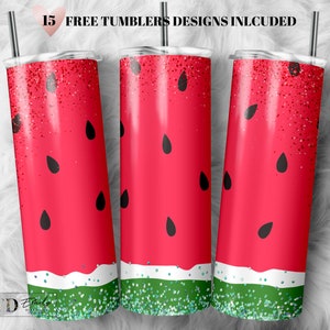 Watermelon 20oz Skinny Tumbler Sublimation, Watercolor Summer Tumbler Wrap - PNG Digital Download