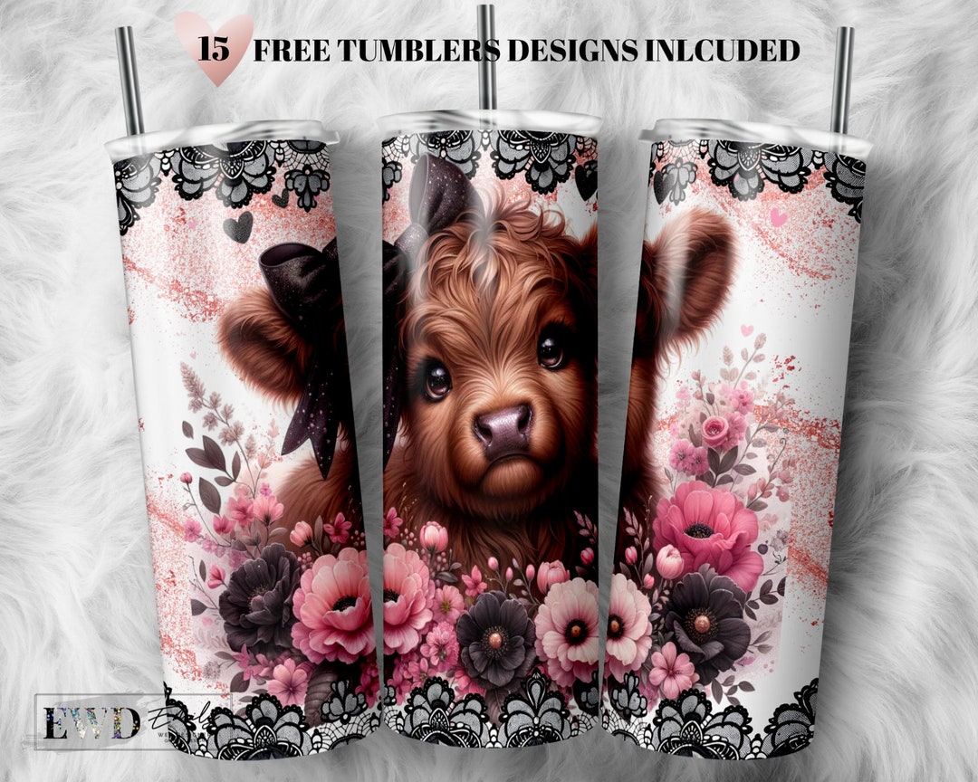 Gothic Cute Baby Highland Cow Tumbler Wrap - 20 Oz Tumbler Sublimation ...
