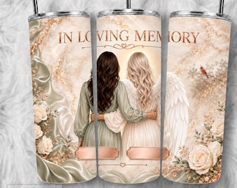 In Loving Memory Angel Tumbler Wrap, Personalized Sympathy Gift (20oz PNG)
