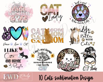 Cat Mom PNG Bundle: Funny Cat Quotes for Sublimation (Digital Download)