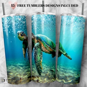 Sea Turtles Sublimation Tumbler Designs, Glitter Ocean 20oz Skinny Tumbler Wrap Template - PNG Digital Download
