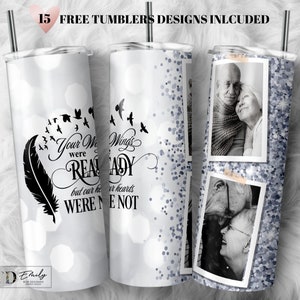Memorial Tumbler PNG Wrap: Wings & Hearts Design (20oz Skinny Sublimation)