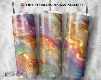 Opal Glitter Marble Tumbler Wrap, Iridescent Pink Sublimation PNG (20oz Skinny)
