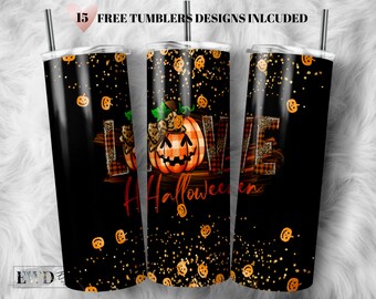 Envoltorio de vaso de Halloween con calabaza espeluznante (descarga digital PNG)