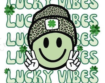 Retro St. Patrick's Day Smiley Face PNG: Leopardtryck sublimeringsdesign